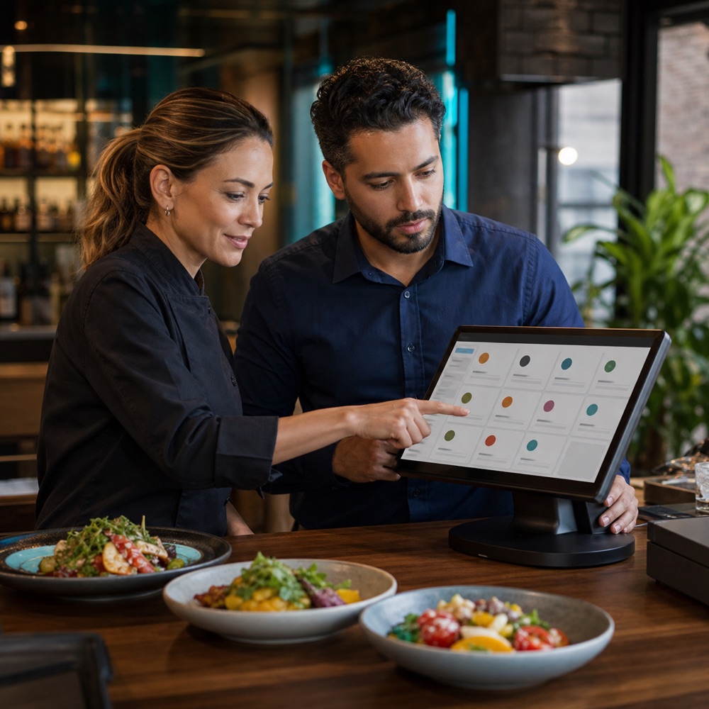 A point-of-sale menu being prepared for a business