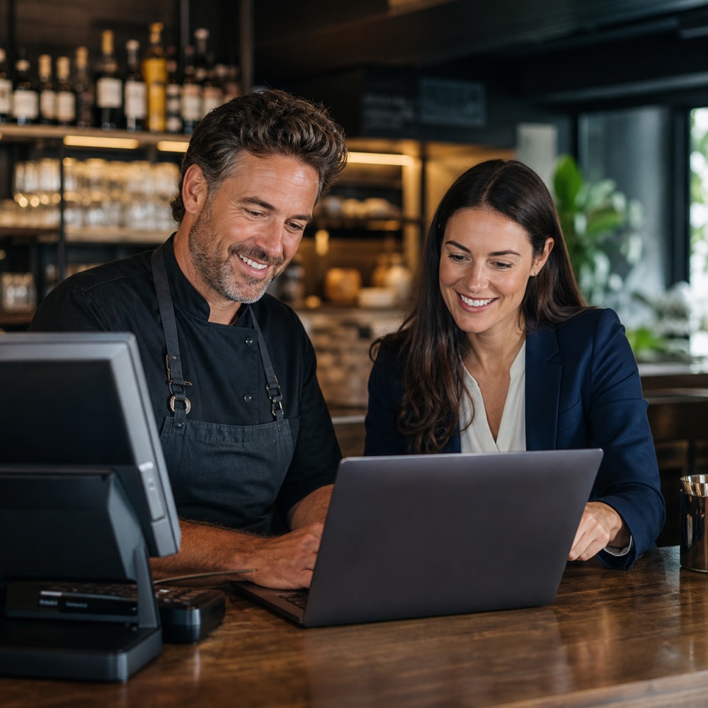 Business owner reviewing growth and payment performance