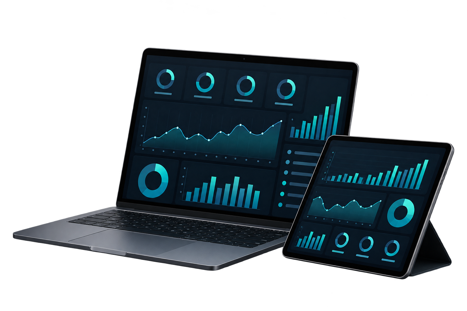 Sales reporting and analytics displayed on a laptop and tablet