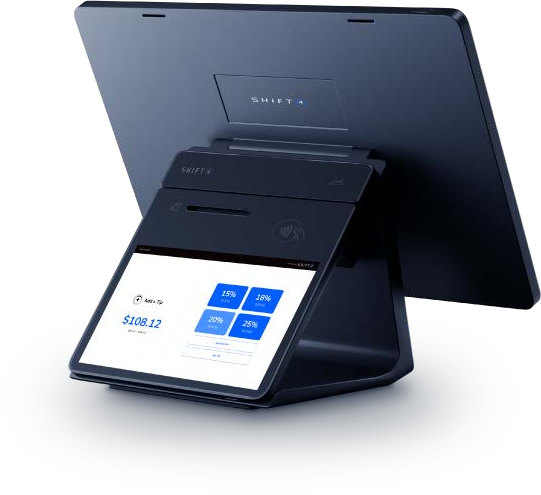 Shift4 Dine customer-facing display attached to a POS workstation