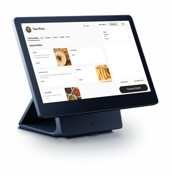 Shift4 Dine self-service kiosk showing a restaurant ordering menu