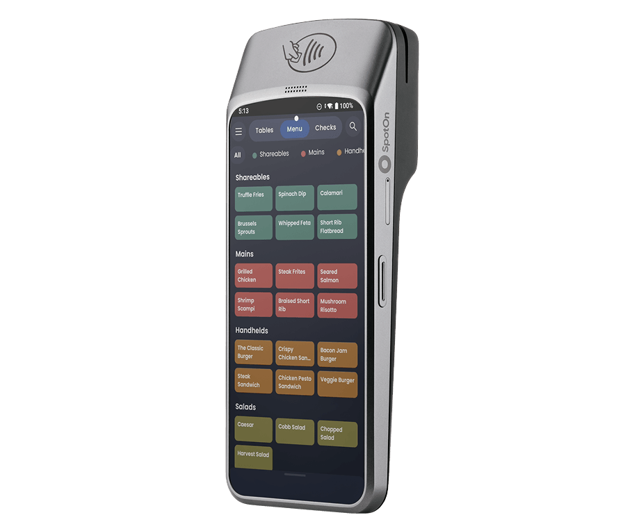 SpotOn handheld mobile restaurant point-of-sale terminal